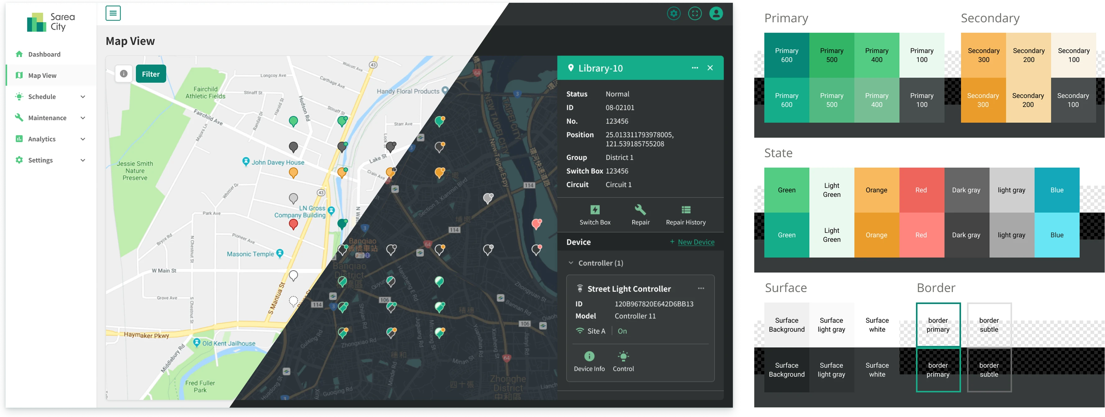 Sarea City dark mode design system